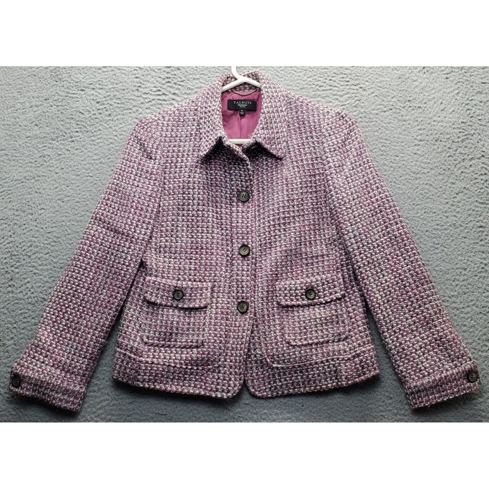 Talbots Tweed Blazer Jacket Womens Petite 6 Multicolor Wool Blend Button-Up EUC